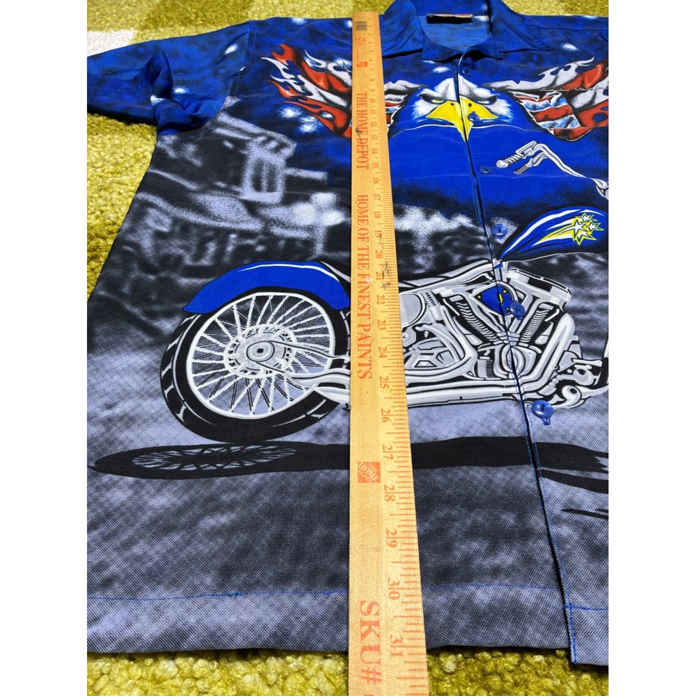 Malibu Dreams Mens Blue Eagle Motorcycle Graphic Button Up Shirt Biker XL - Picture 5 of 6